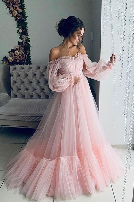 Light Pink Long Sleeves Prom Dresses ...